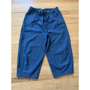 COS Barrel Leg Denim Drawstring Pants Cropped Hatched Blue Sz 10 NWT